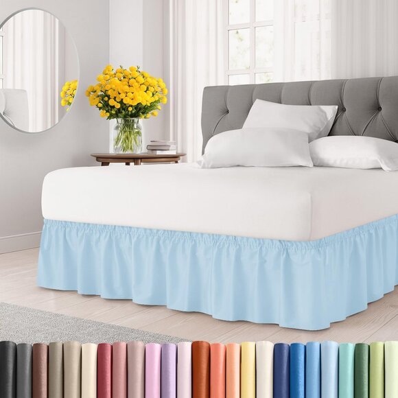 NEW CZK LINENS Wrap Around Dust Ruffle Bed Skirt - Light Blue -  Full Size Bed - Picture 1 of 1